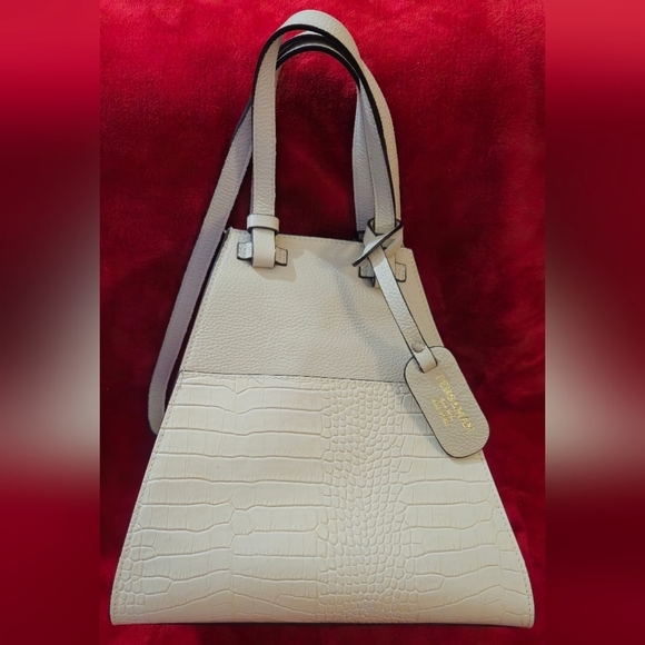 Persaman New York Handbags - Persaman New York Cream Leather Croc-Embossed Shoulder/Satchel/Crossbody Bag